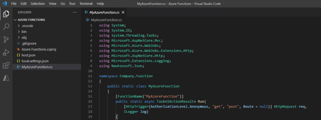 Azure Functions in Visual Studio Code
